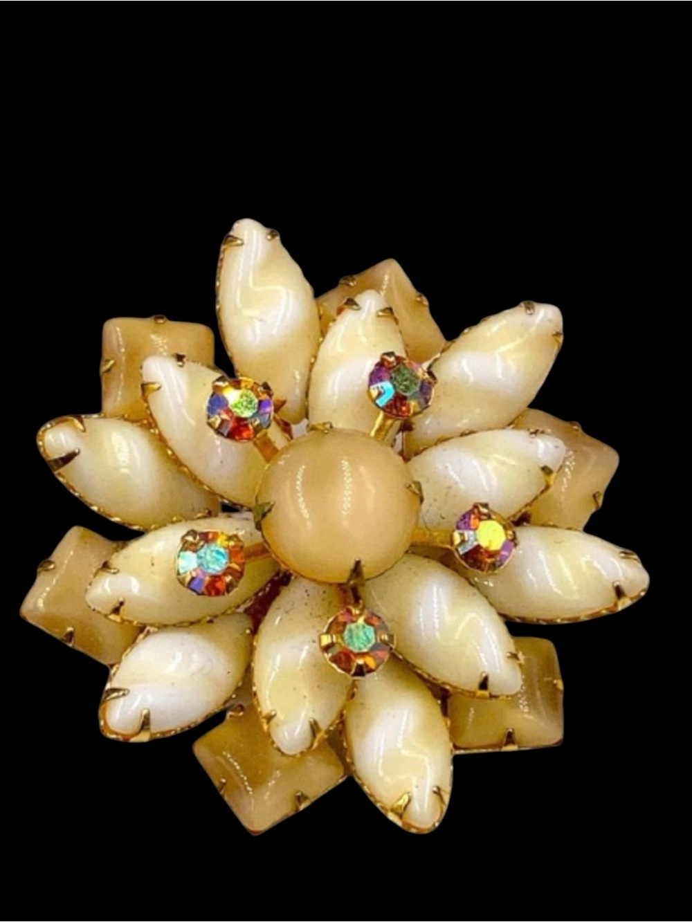 Vintage Layered Caramel Glass Rhinestone Layered Brooch